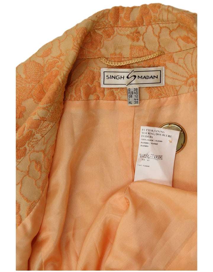 SINGH MADAN Womens 1 Button Blazer Jacket UK 12 Medium Yellow Floral
