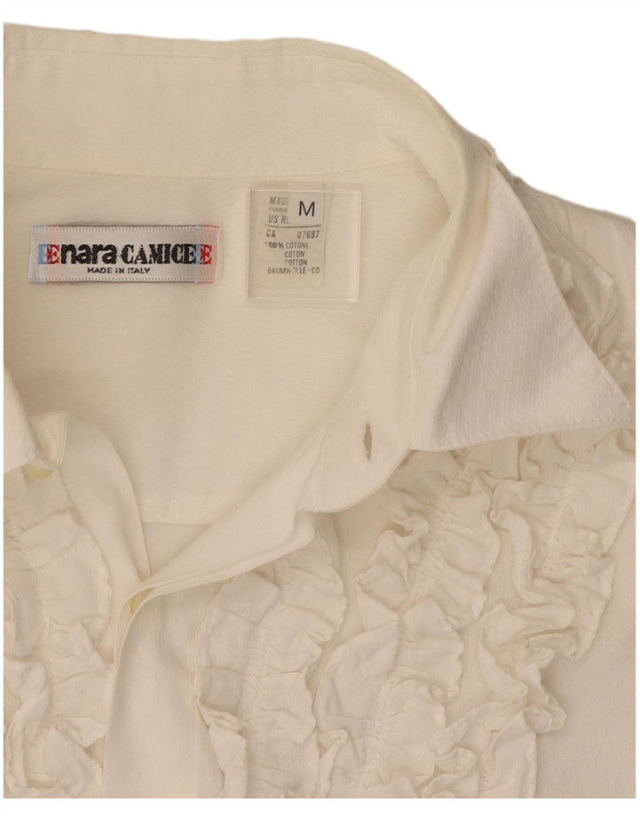Enara Camice Mens Ruffle Front Shirt Medium White Cotton