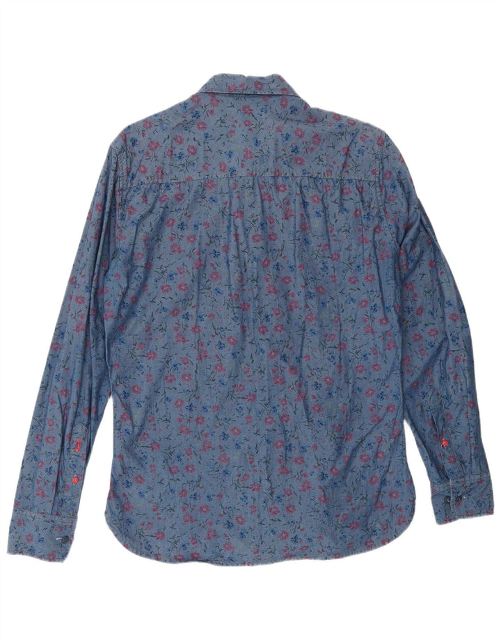 PEPE JEANS Mens Slim Shirt Medium Blue Floral Cotton