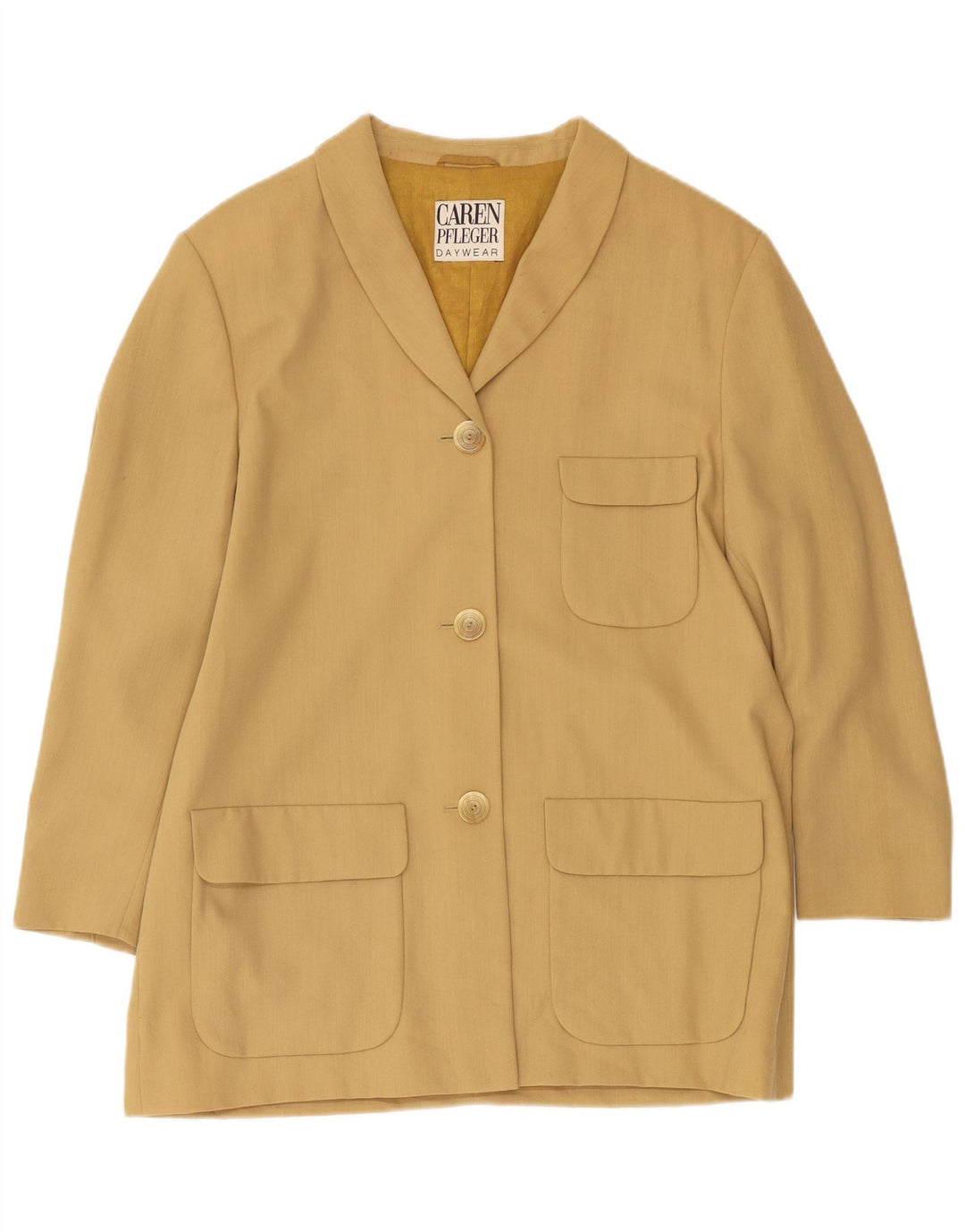 Womens 3 Button Blazer Jacket EU 40 Medium Beige Wool