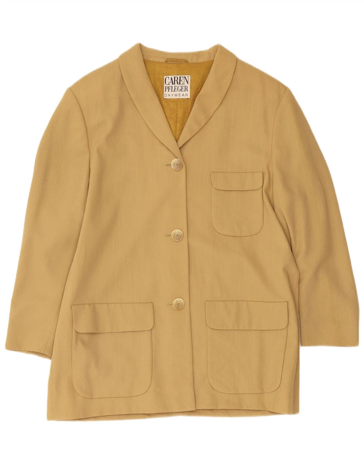Womens 3 Button Blazer Jacket EU 40 Medium Beige Wool