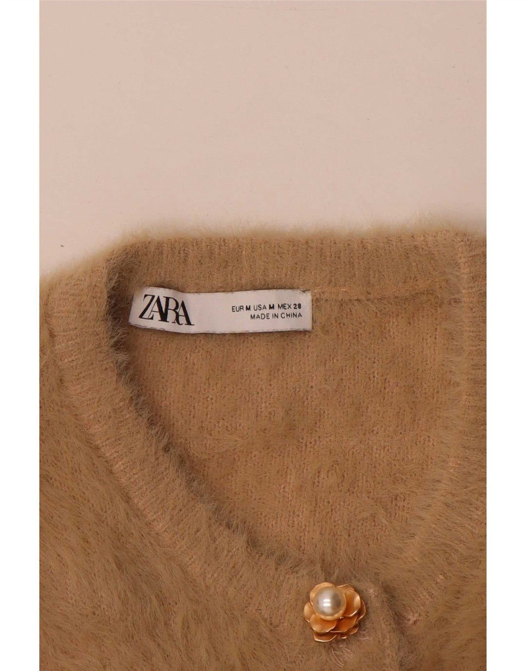 Zara Womens 3/4 Sleeve Cardigan Sweater UK 14 Medium Beige