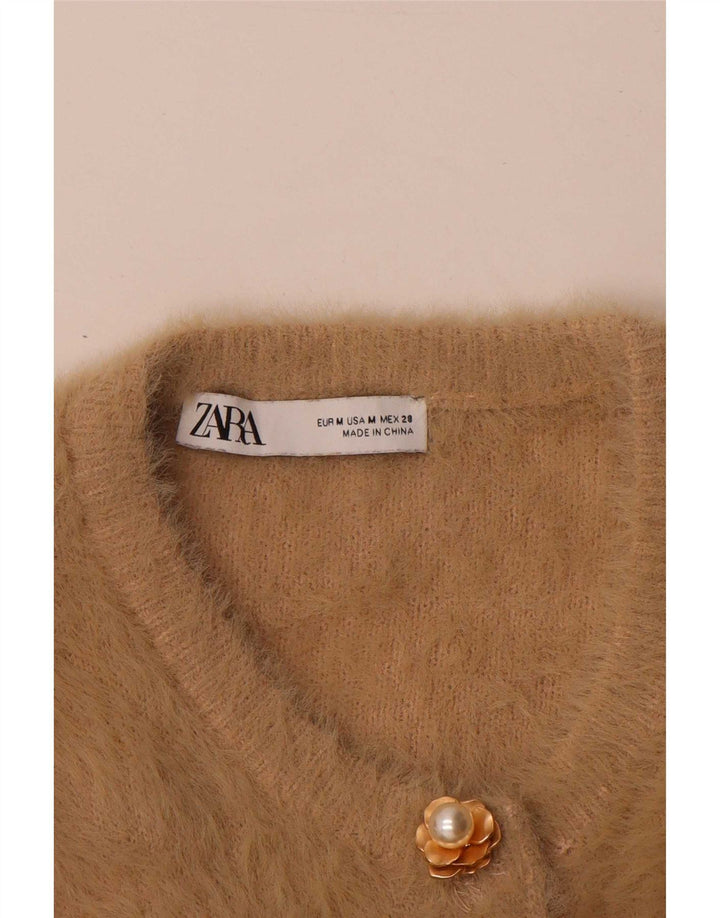 Zara Womens 3/4 Sleeve Cardigan Sweater UK 14 Medium Beige