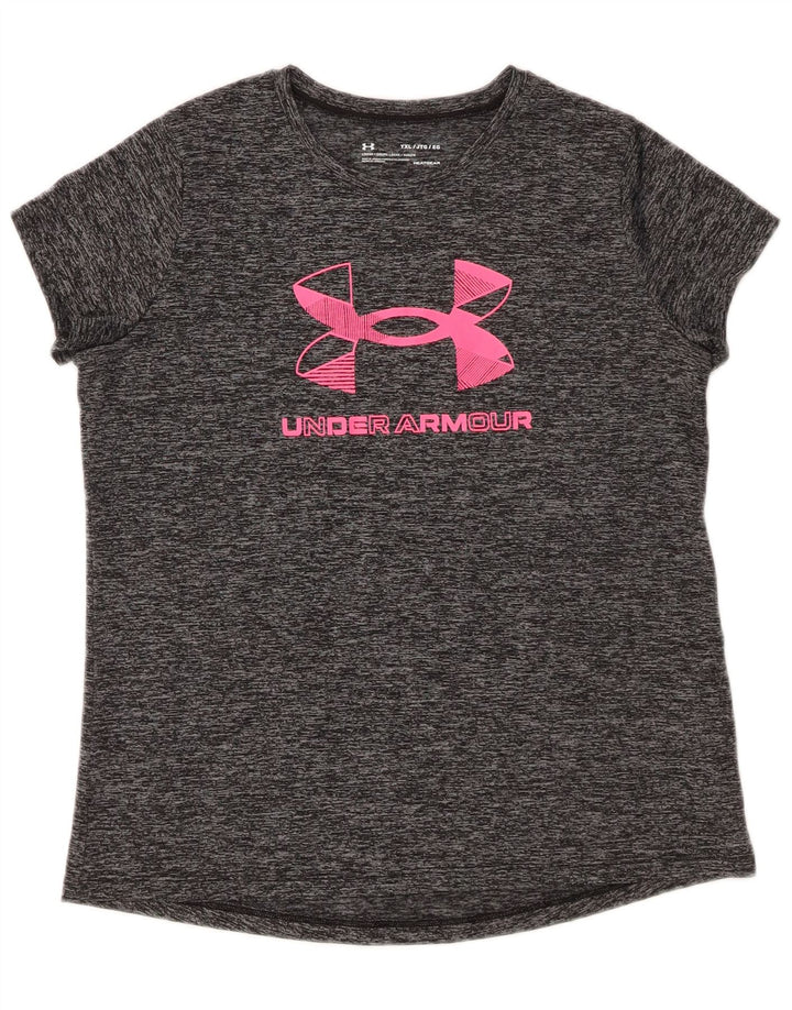 UNDER ARMOUR Girls Heat Gear Graphic T-Shirt Top 13-14 Years XL Grey