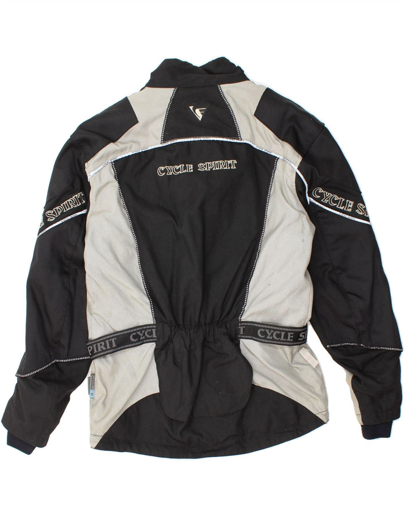 CYCLE SPIRIT Mens Graphic Racer Jacket UK 36 Small Black Colourblock Vintage Cycle Spirit and Second-Hand Cycle Spirit from Messina Hembry 