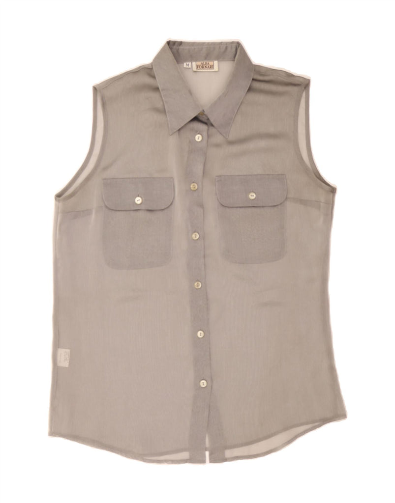 ALBA FORNARI Womens Sleeveless Shirt Blouse UK 14 Medium Grey Polyester Vintage Alba Fornari and Second-Hand Alba Fornari from Messina Hembry 