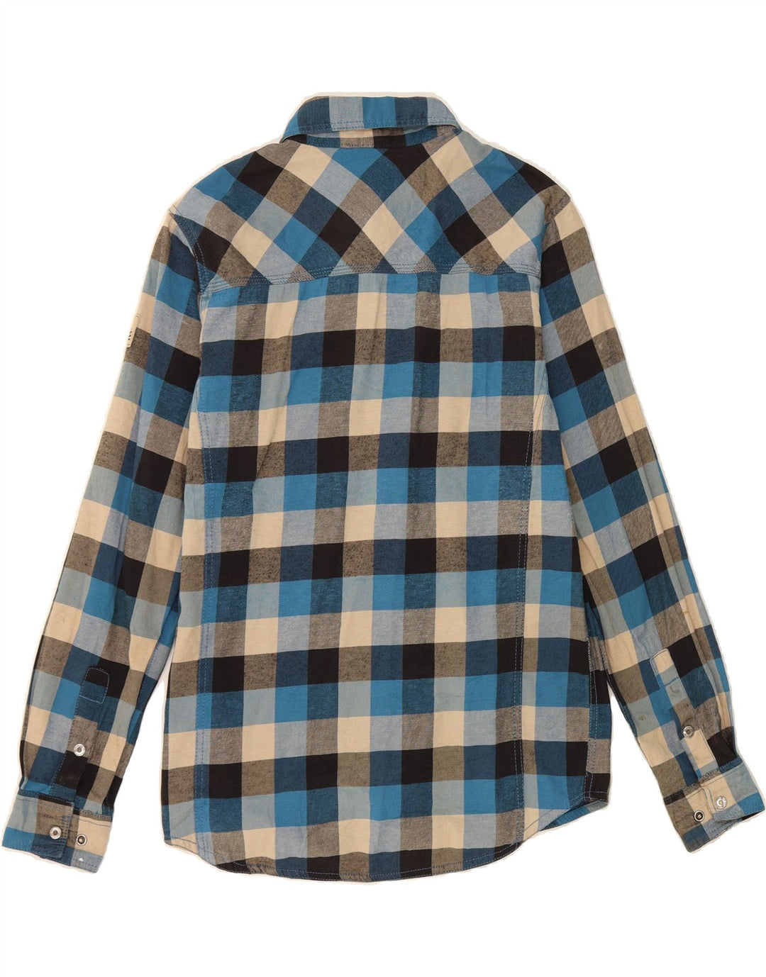 VINTAGE Boys Flannel Shirt 14-15 Years Blue Check Polyester Vintage Vintage and Second-Hand Vintage from Messina Hembry 