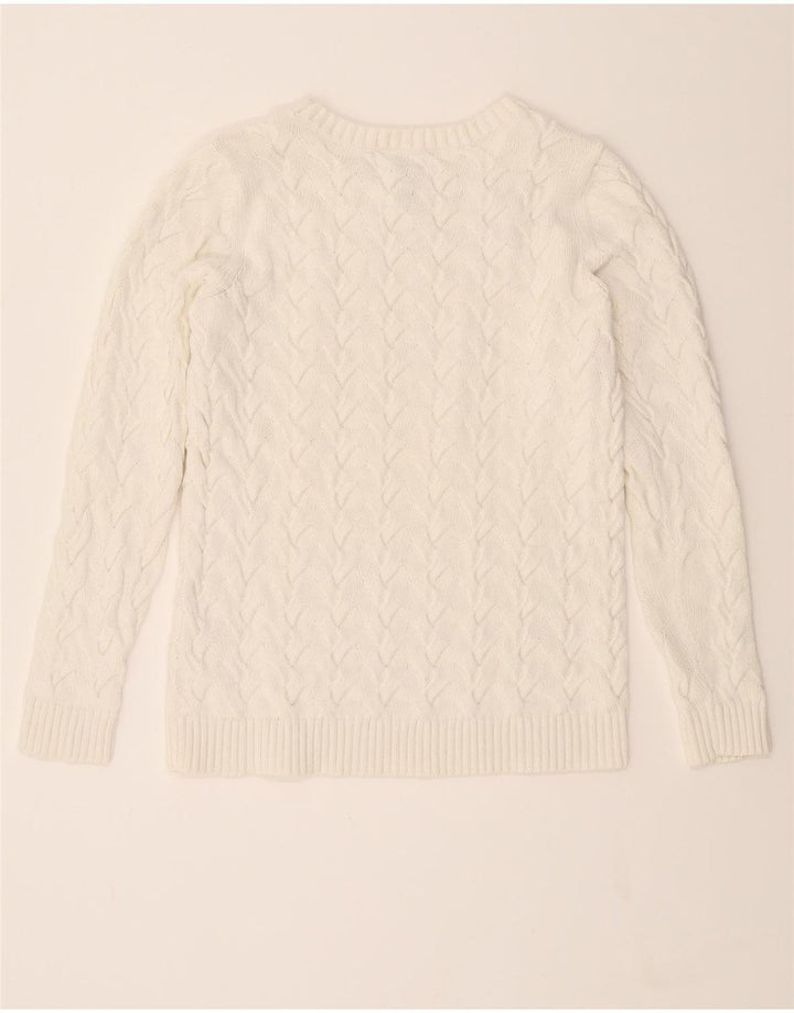 LANDS END Womens Crew Neck Jumper Sweater UK 10 Small White Cotton Vintage Lands End and Second-Hand Lands End from Messina Hembry 