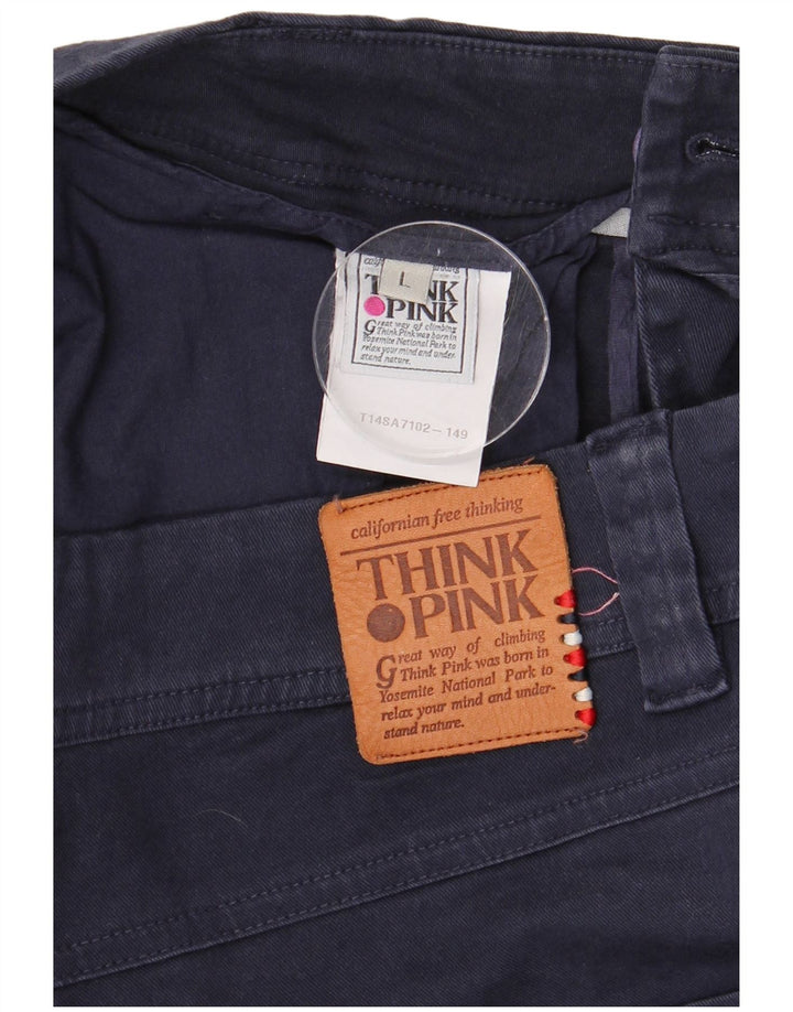 THINK PINK Mens Straight Chino Trousers Large W34 L33 Navy Blue Cotton
