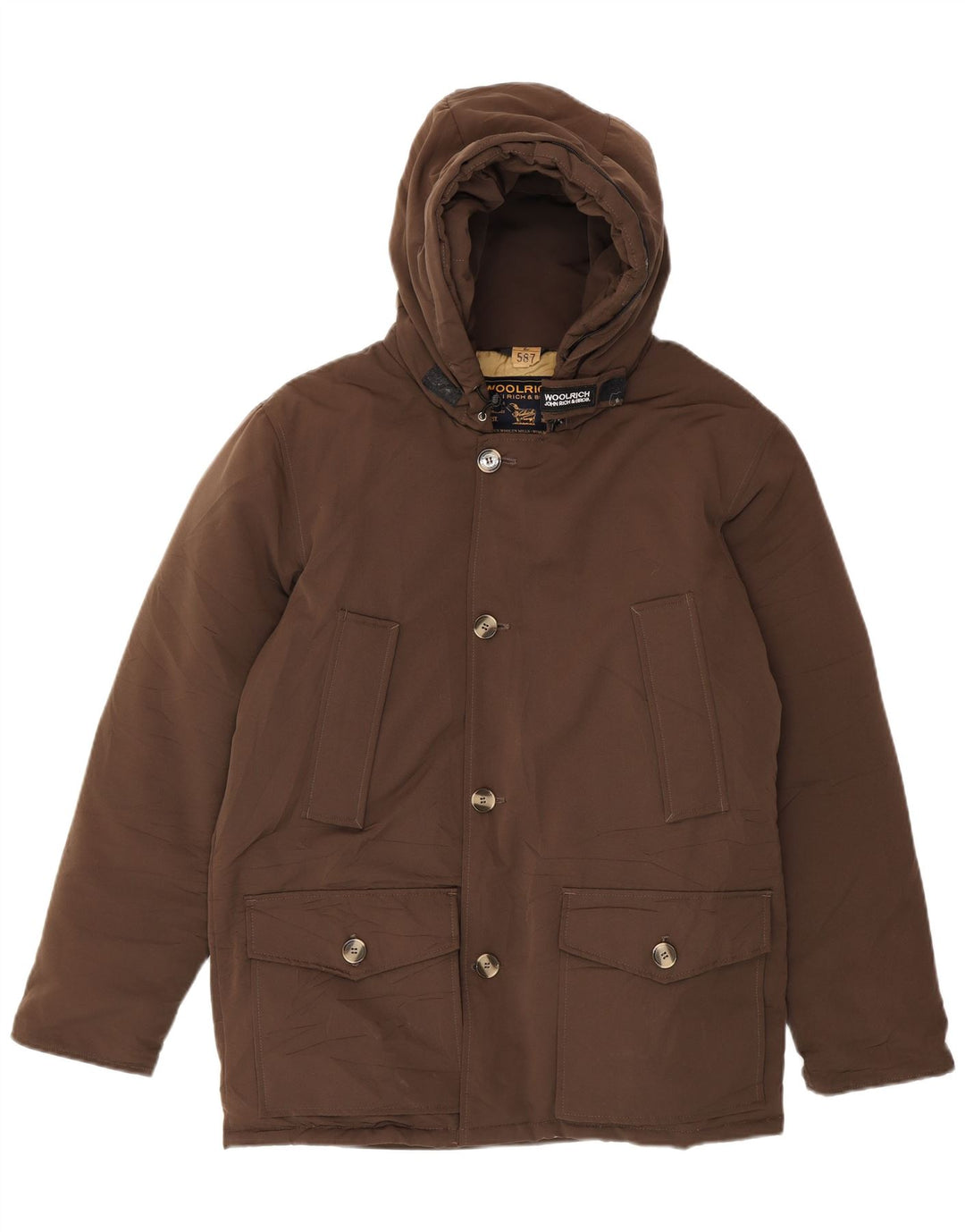 Woolrich Mens Hooded Padded Jacket UK 36 Small Brown