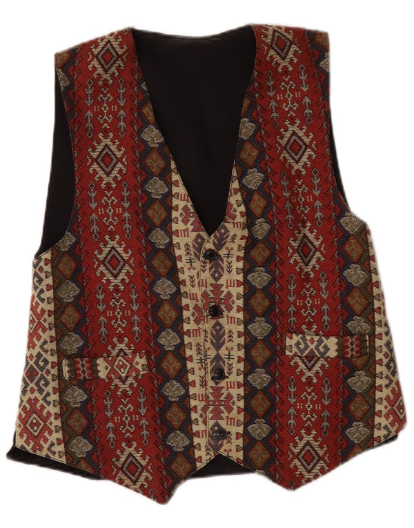 Vintage Mens Waistcoat Medium Multicoloured Geometric Aztec