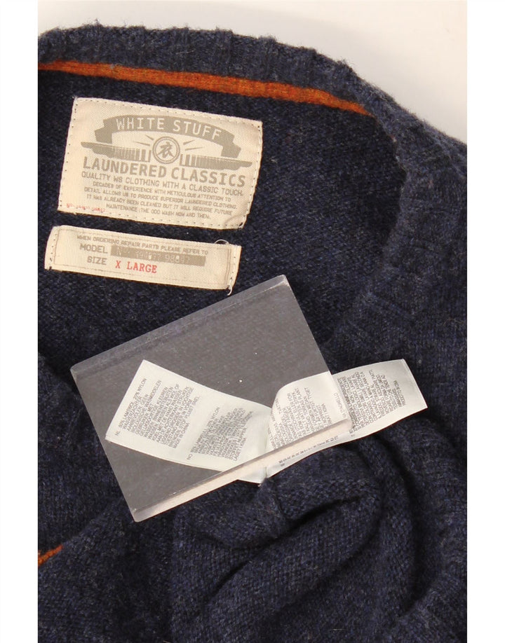 WHITE STUFF Mens Boat Neck Jumper Sweater XL Navy Blue Fair Isle Lambswool