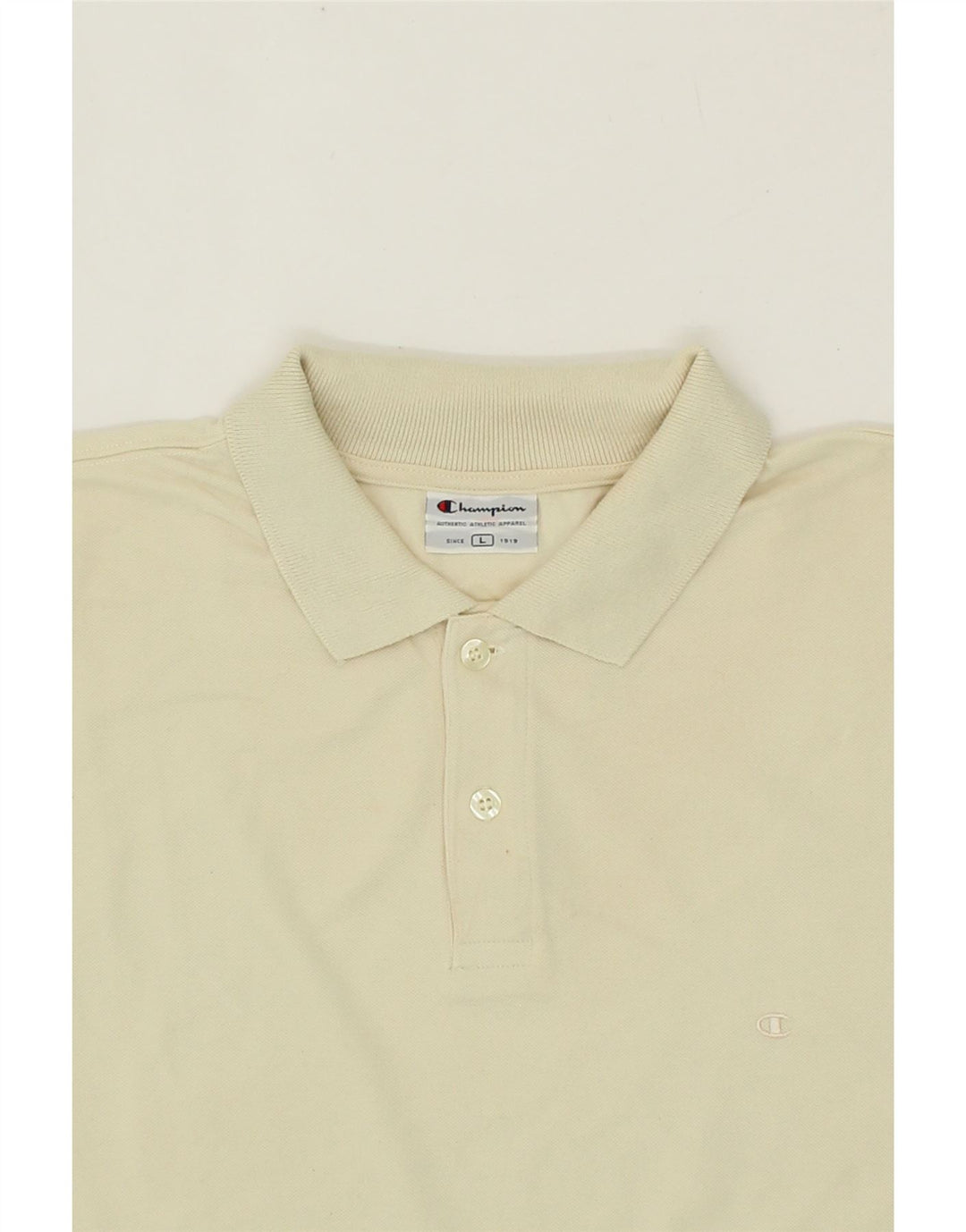 CHAMPION Mens Polo Shirt Large Beige Cotton Vintage Champion and Second-Hand Champion from Messina Hembry 
