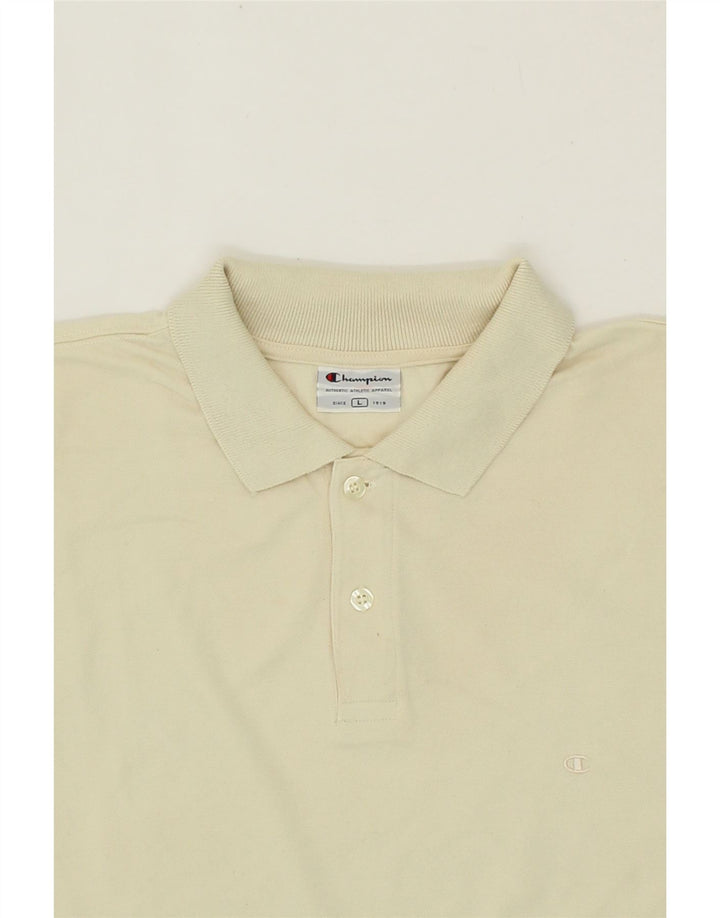 CHAMPION Mens Polo Shirt Large Beige Cotton Vintage Champion and Second-Hand Champion from Messina Hembry 