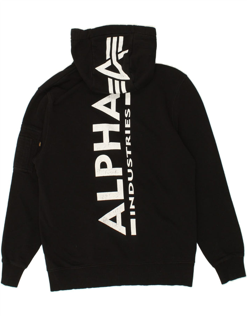 ALPHA INDUSTRIES Mens Graphic Hoodie Jumper Large Black Cotton Vintage Alpha Industries and Second-Hand Alpha Industries from Messina Hembry 