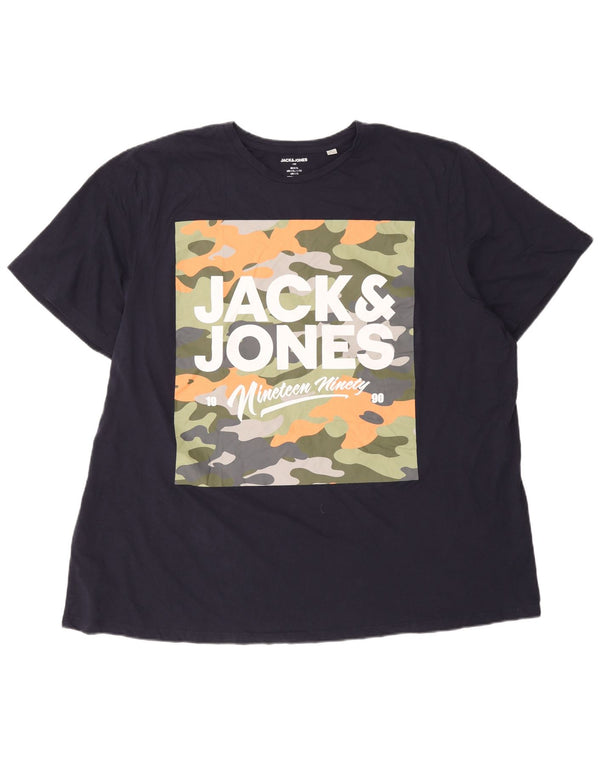 Jack & Jones Mens Graphic T-Shirt Top 4XL Navy Blue Cotton