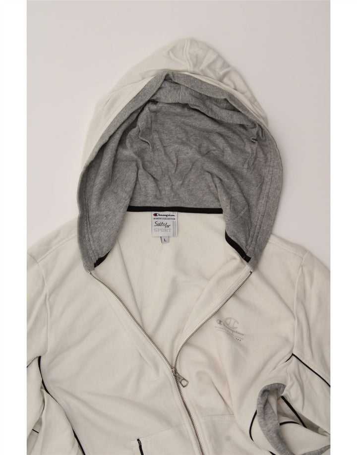CHAMPION Womens Zip Hoodie Sweater UK 14 Large White Colourblock Polyester Vintage Champion and Second-Hand Champion from Messina Hembry 