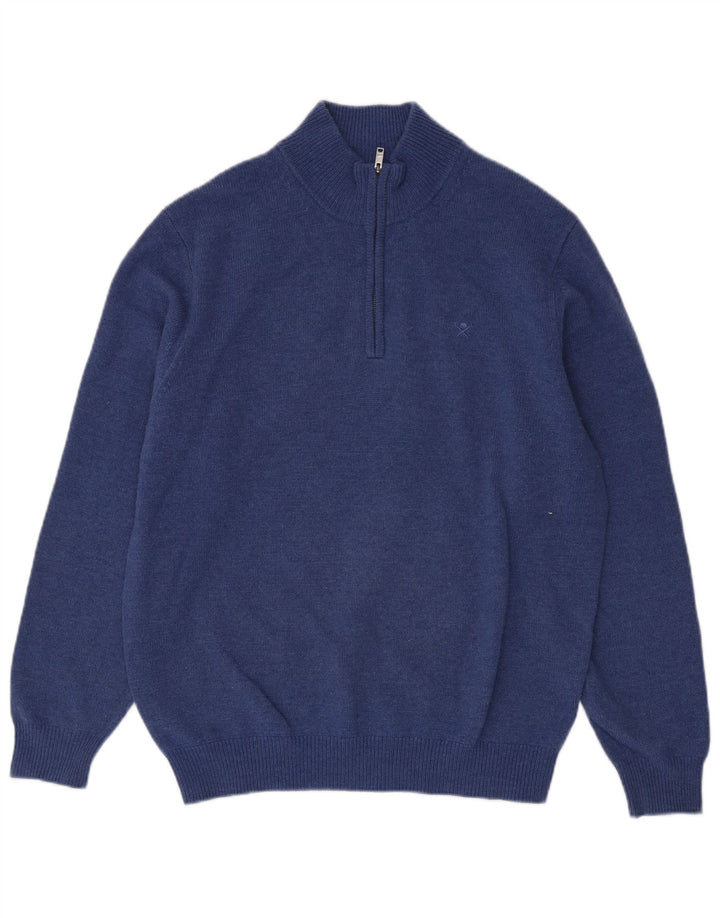 Hackett Mens Zip Neck Jumper Sweater Large Blue Wool