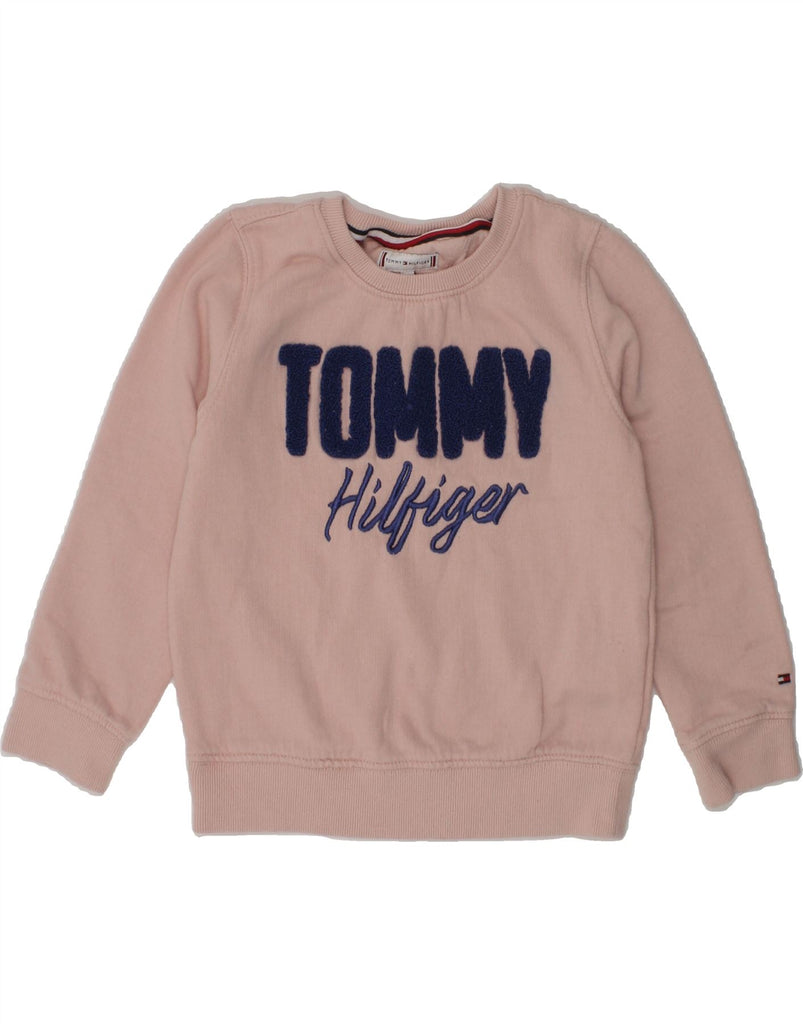 TOMMY HILFIGER Girls Graphic Sweatshirt Jumper 3-4 Years Pink Cotton | Vintage Tommy Hilfiger | Thrift | Second-Hand Tommy Hilfiger | Used Clothing | Messina Hembry 