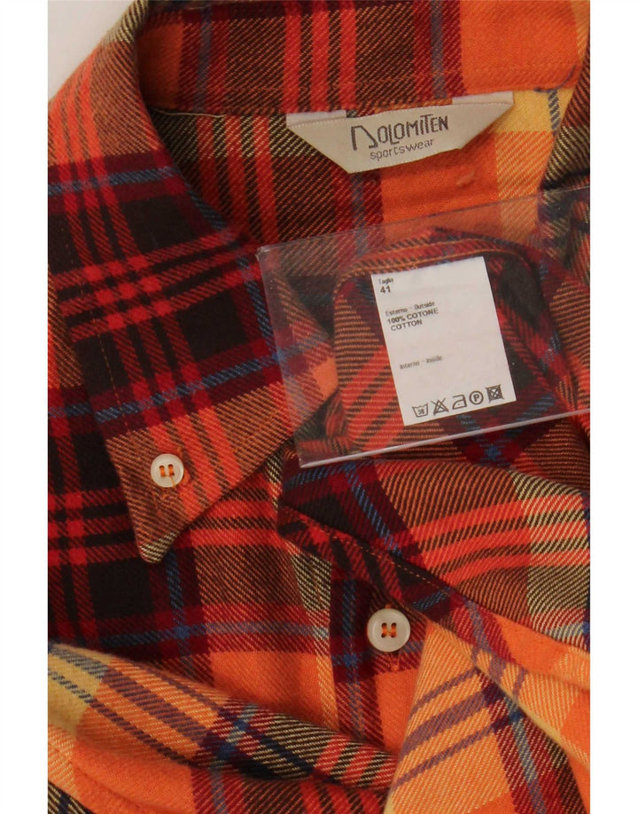 Dolomiten Mens Flannel Shirt Size 41 Large Orange Check Cotton