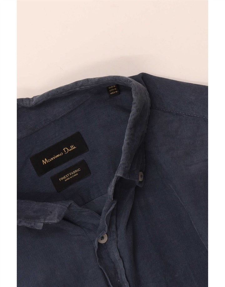 Massimo Dutti Mens Corduroy Shirt Medium Navy Blue Pinstripe