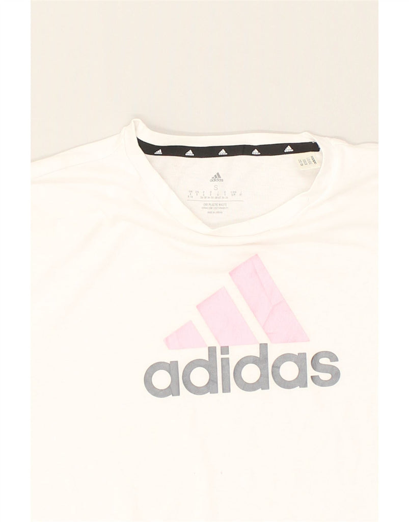 ADIDAS Womens Graphic T-Shirt Top UK 8-10 Small White Cotton | Vintage Adidas | Thrift | Second-Hand Adidas | Used Clothing | Messina Hembry 