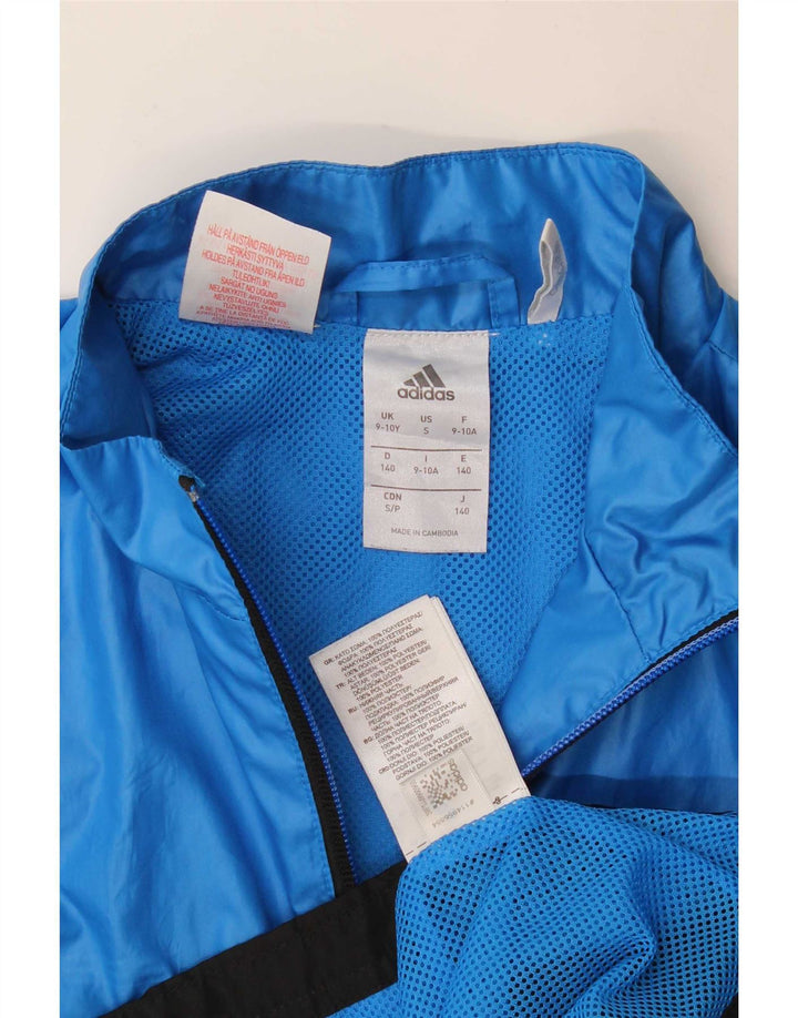 Adidas Boys Tracksuit Top Jacket 9-10 Years Blue Colourblock Polyester