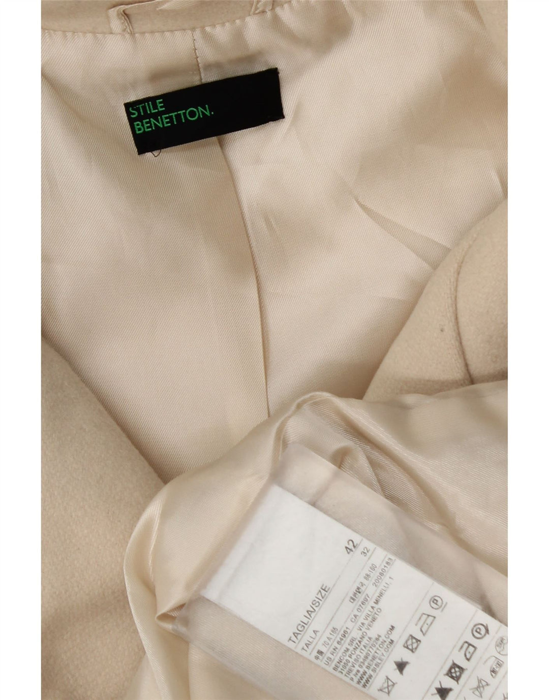 Benetton Womens Overcoat IT 42 Medium White Wool