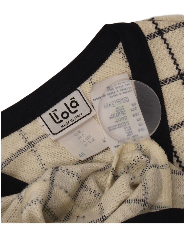Liola Womens Knit 4 Button Blazer Jacket UK 14 lARGE Beige Check Wool