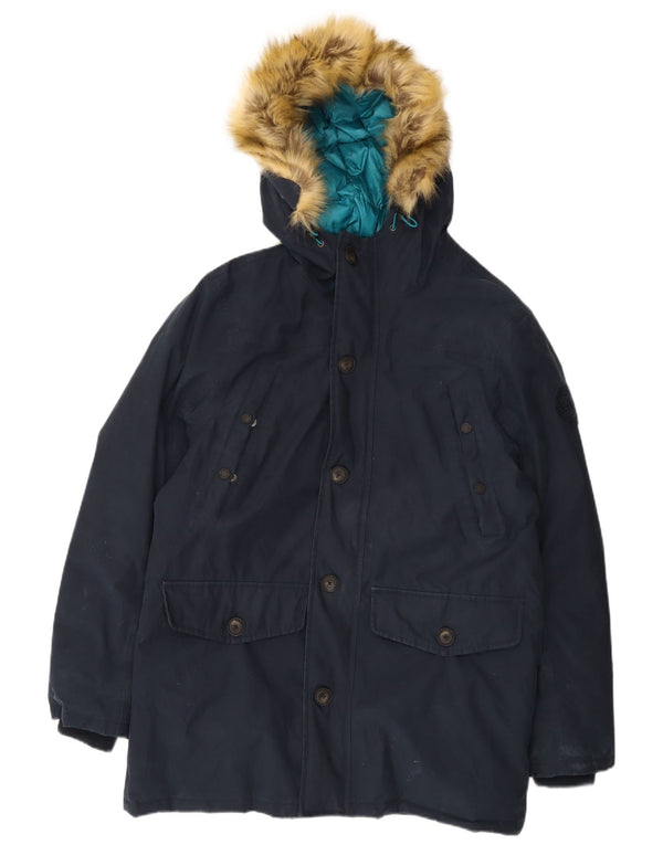 Timberland Mens Hooded Padded Jacket UK 40 Large Navy Blue Cotton
