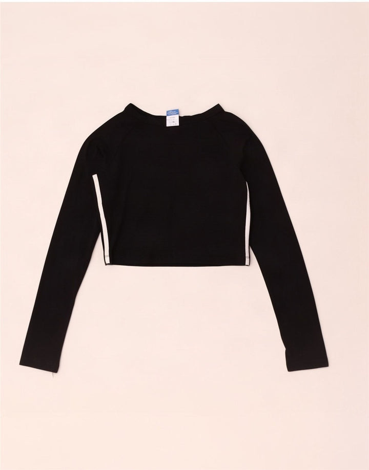Adidas Womens Crop Graphic Top Long Sleeve UK 12 Medium Black Cotton