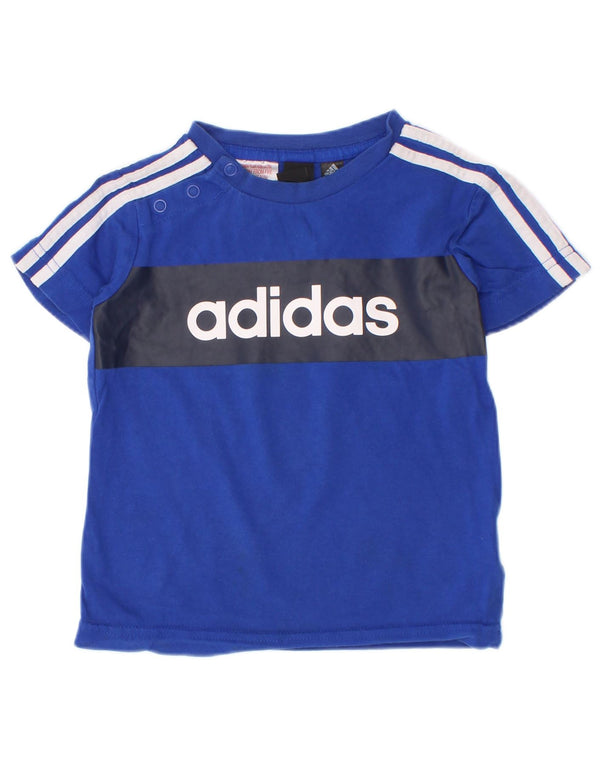 Adidas Baby Boys Graphic T-Shirt Top 12-18 Months Blue Colourblock Cotton