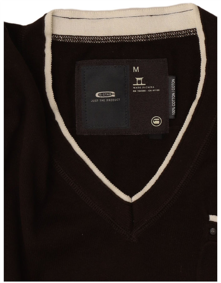 G-Star Mens V-Neck Jumper Sweater Medium Brown Cotton