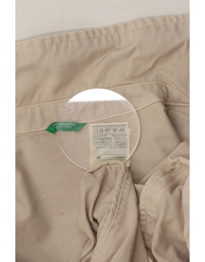 Benetton Mens Bomber Jacket UK 38 Medium Beige Cotton