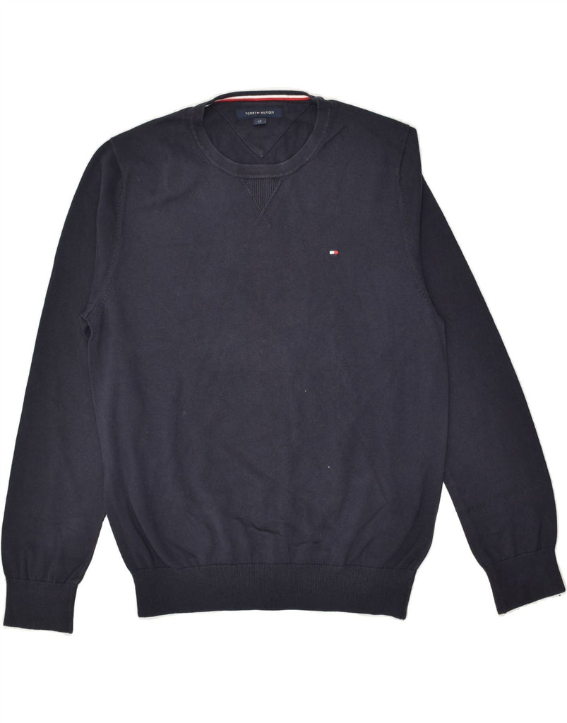 TOMMY HILFIGER Mens Crew Neck Jumper Sweater Small Navy Blue Cotton | Vintage Tommy Hilfiger | Thrift | Second-Hand Tommy Hilfiger | Used Clothing | Messina Hembry 