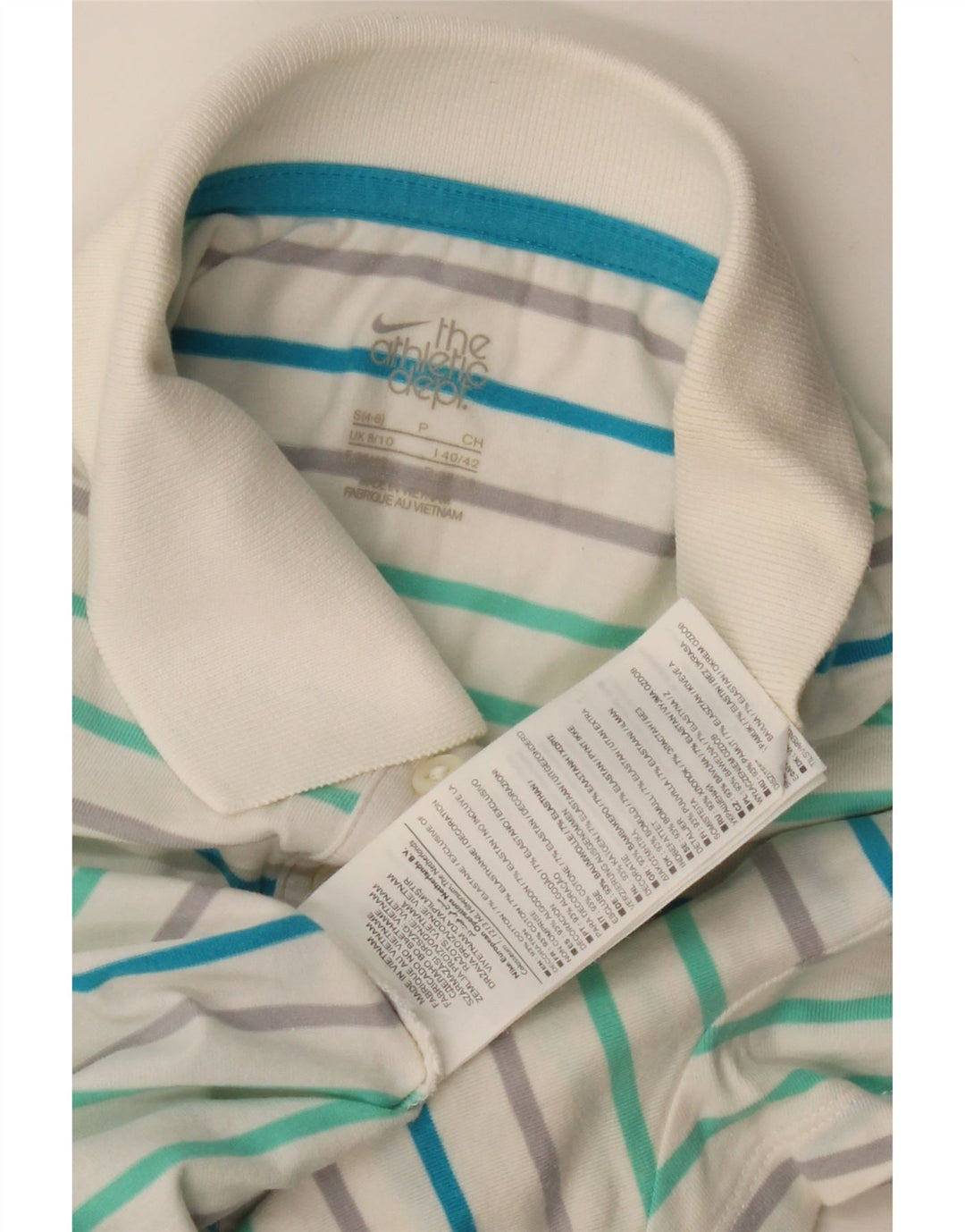 Nike Womens Polo Shirt UK 8/10 Small Off White Striped Cotton