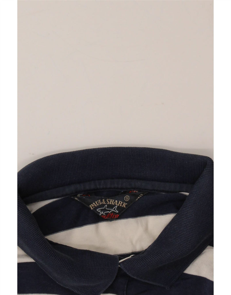 PAUL & SHARK Mens Polo Shirt Medium Navy Blue Striped Cotton Vintage Paul & Shark and Second-Hand Paul & Shark from Messina Hembry 
