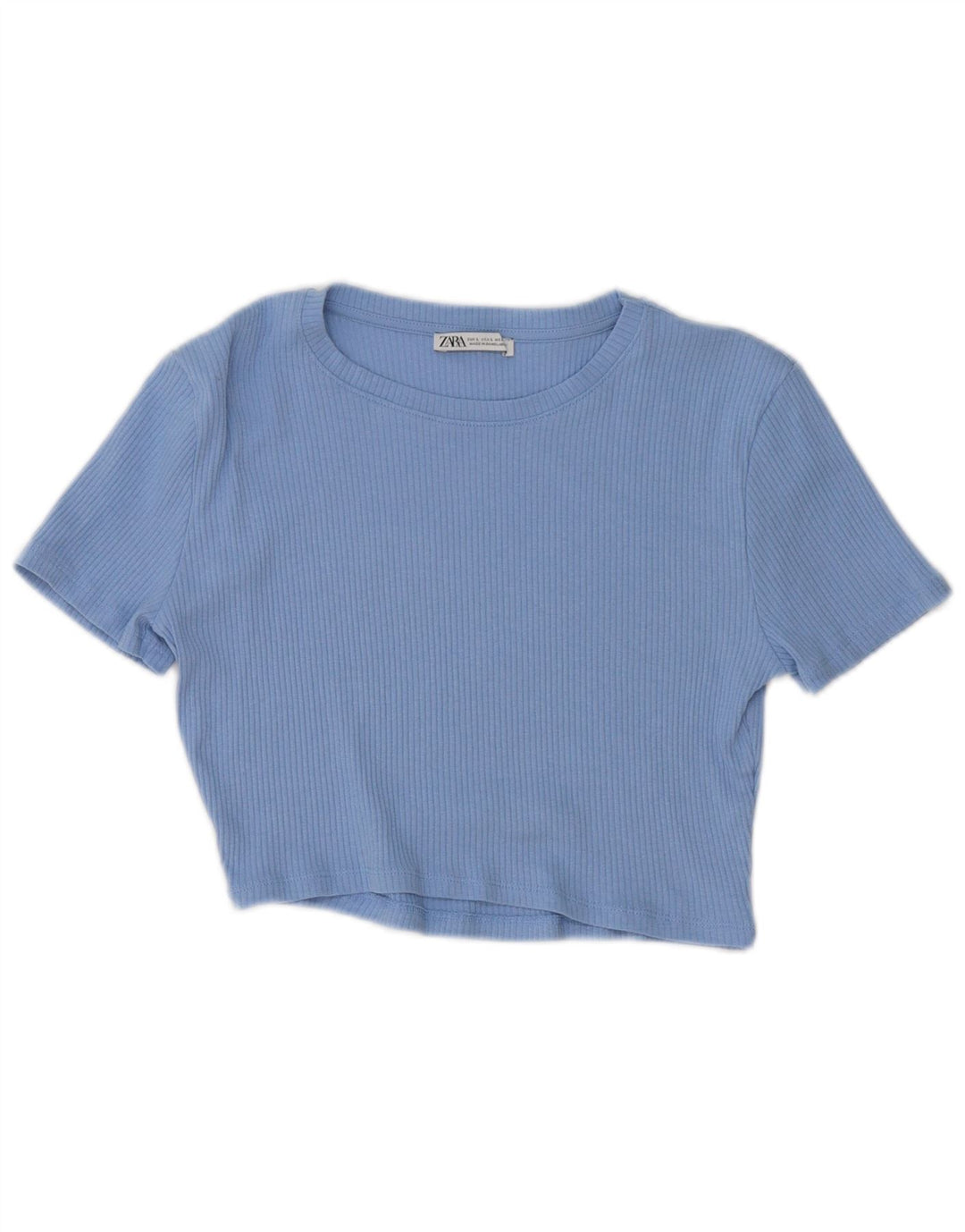 ZARA Womens Crop T-Shirt Top UK 14 Large Blue