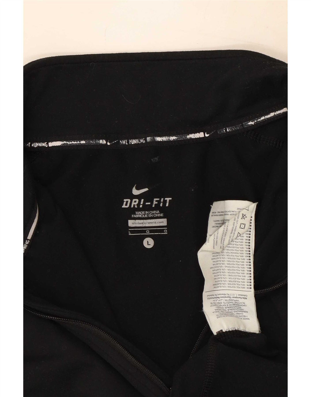 Nike Mens Dri Fit Zip Neck Top Long Sleeve Large Black Polyester