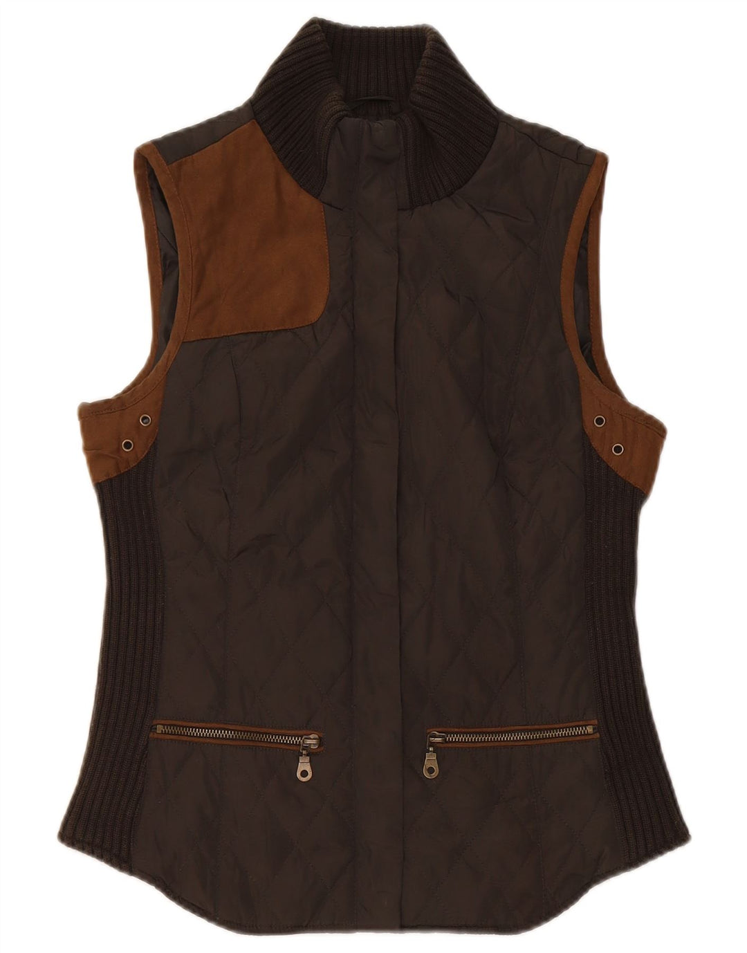 Zara Womens Quilted Gilet UK 12 Medium Khaki Colourblock Polyester