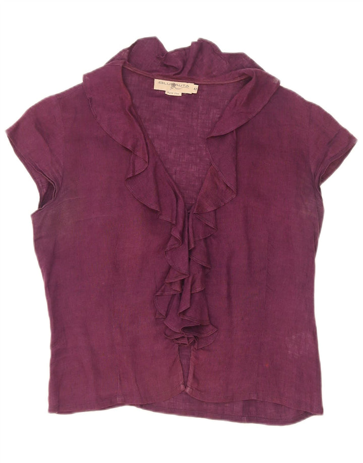Blunauta Womens Short Sleeve Ruffle Front Shirt Blouse IT 42 Medium Purple