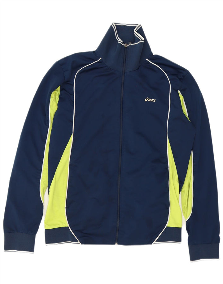 Asics Mens Tracksuit Top Jacket Medium Navy Blue Colourblock Polyester