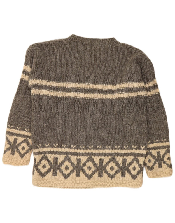 S. Moritz Mens Crew Neck Jumper Sweater Large Grey Geometric Wool