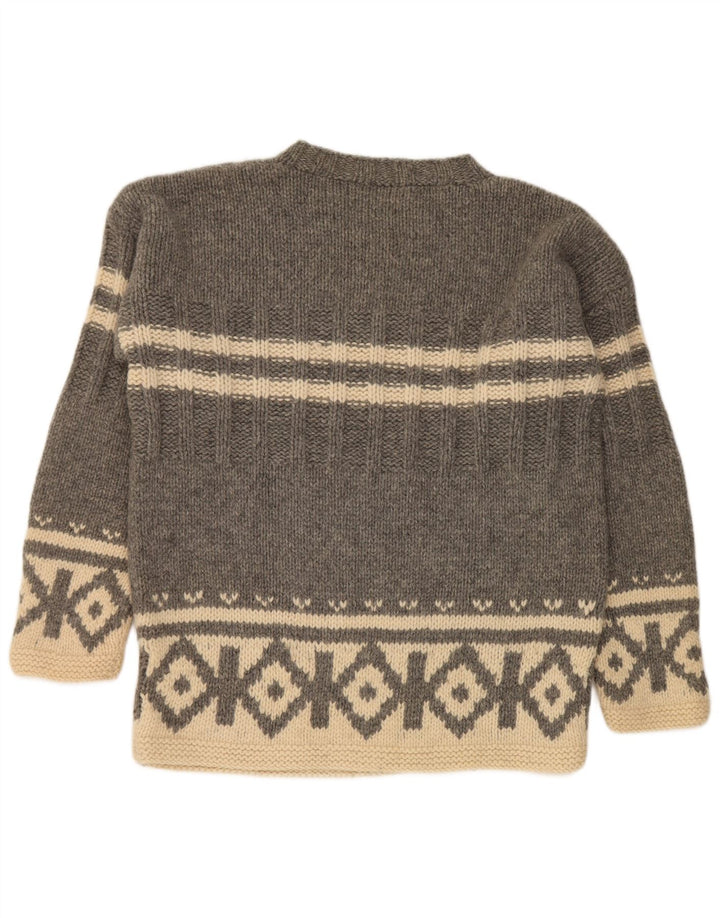 S. Moritz Mens Crew Neck Jumper Sweater Large Grey Geometric Wool