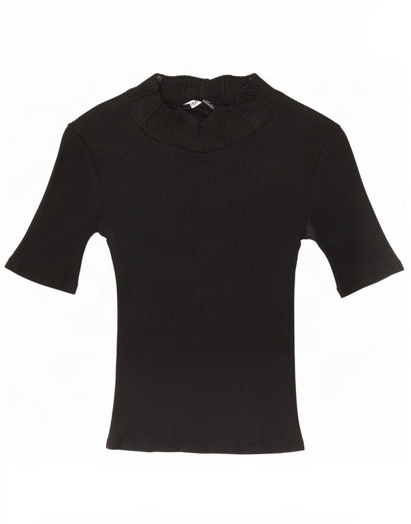 Zara Womens Crop T-Shirt Top UK 10 Small Black