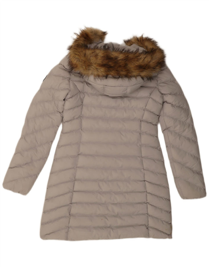Superdry Womens Hooded Padded Coat UK 10 Small Grey Polyester