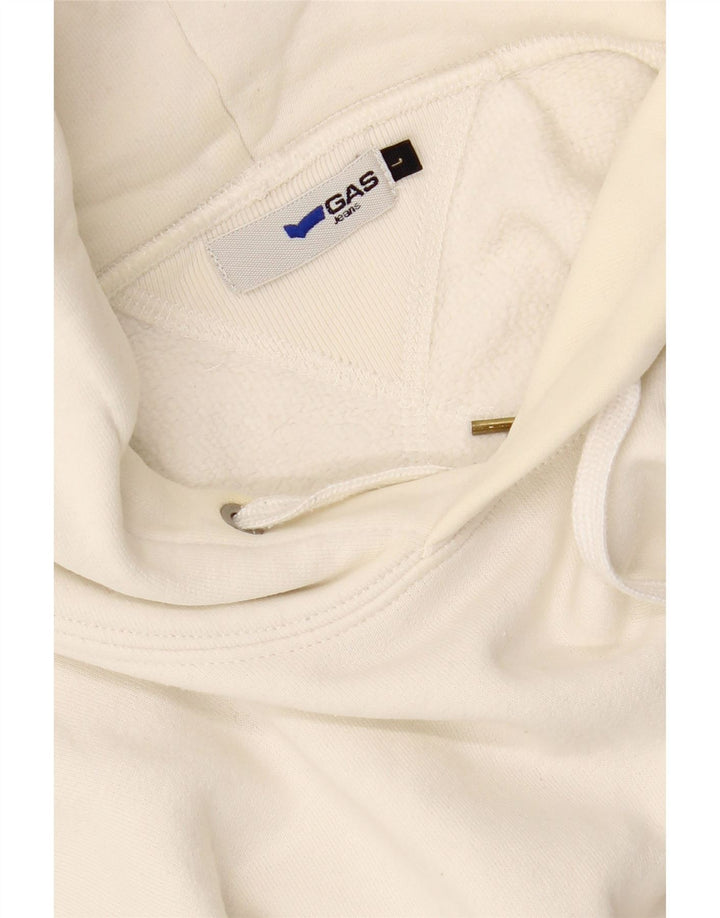GAS Mens Graphic Hoodie Jumper Large White Cotton Vintage Gas and Second-Hand Gas from Messina Hembry 