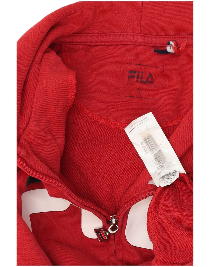 Fila Mens Graphic Zip Hoodie Sweater Medium Red Cotton