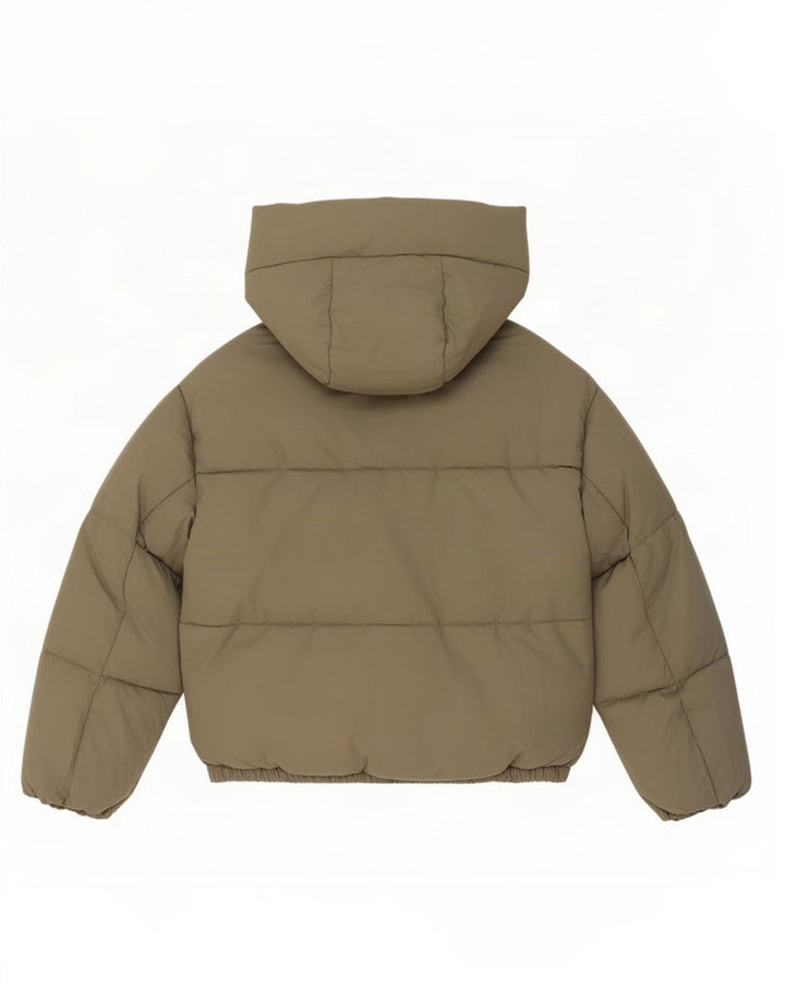 Zara Womens Hooded Oversized Padded Jacket UK 6 XS Khaki Polyester