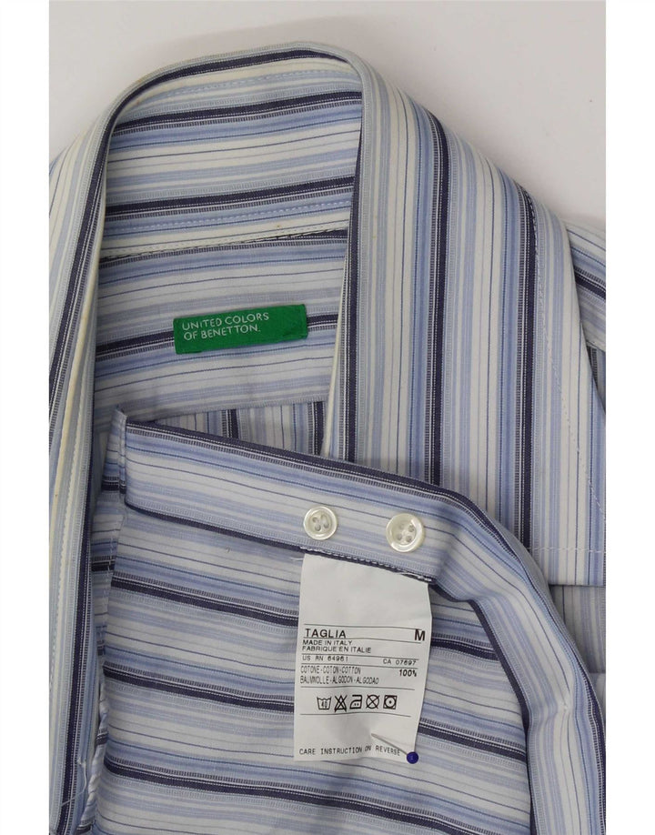 Benetton Mens Shirt Medium Blue Striped Cotton